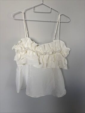 Sienna Sky Ivory Ruffle-Detail Spaghetti Strap Cami